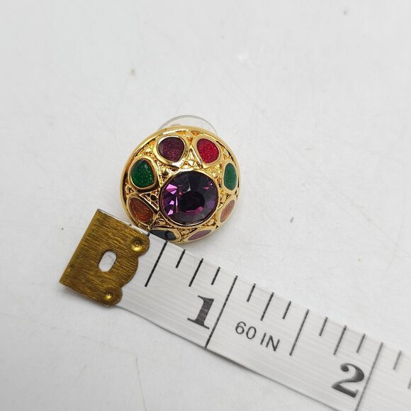 Joan Rivers Multicolor Enamel Purple Glass Crystal Domed Post Earrings - Picture 5 of 5